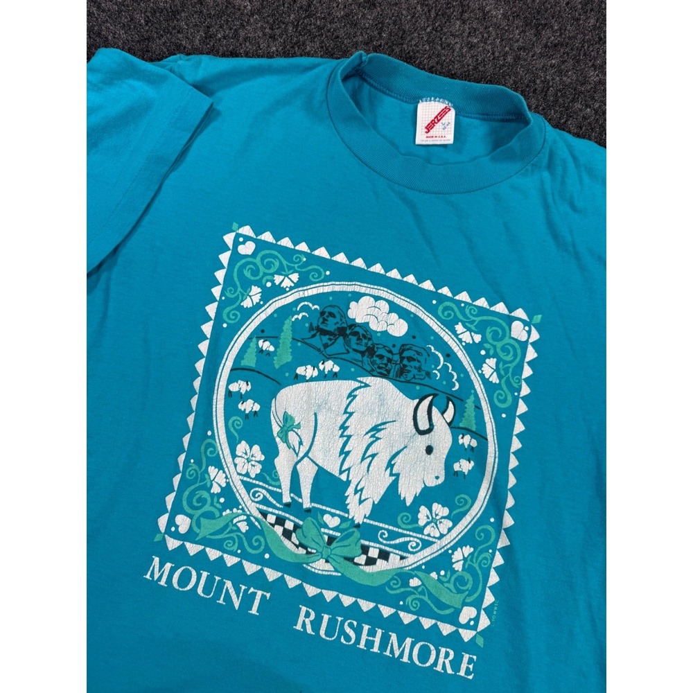 VTG Mount Rushmore South Dakota Bison Graphic T Shirt USA Made Jerzees Large